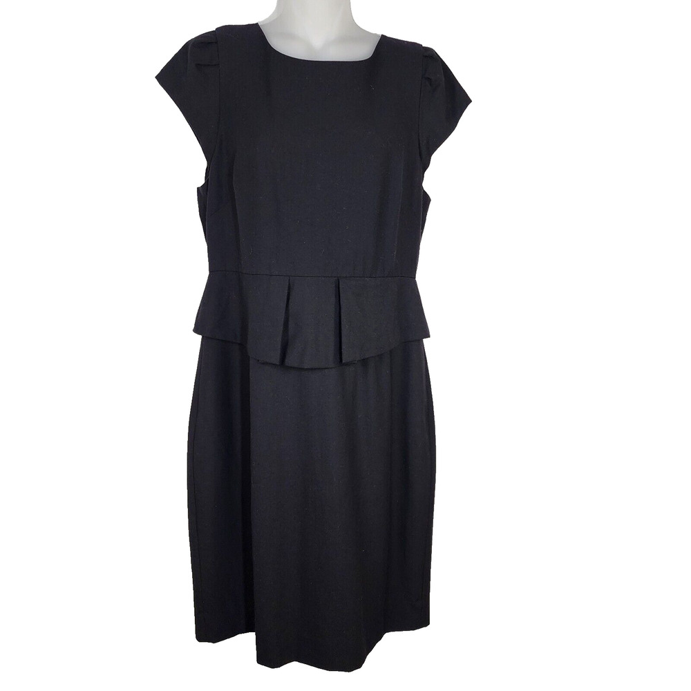J.Crew Womens Sheath Dress Size 12 Black Wool Blend Peplum Cap Sleeve Career